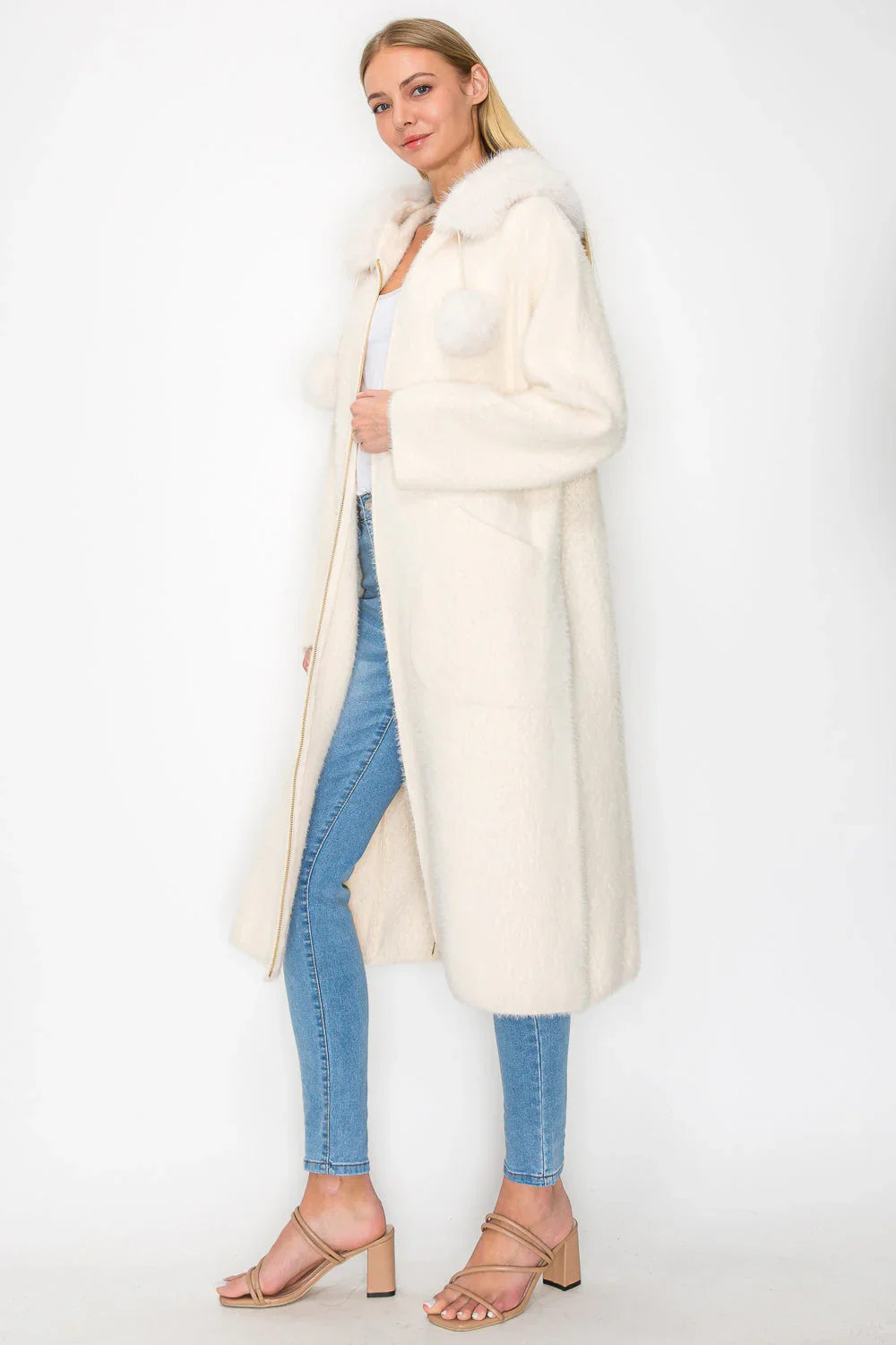 Suraya Brushed Coat with Fur -  Four Colors - Image 5